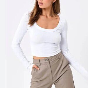 White Long Sleeve Crop Top spandex